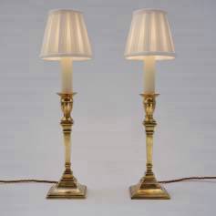 Antique Georgian brass candlestick table lamps, pair, 19th Century, English
